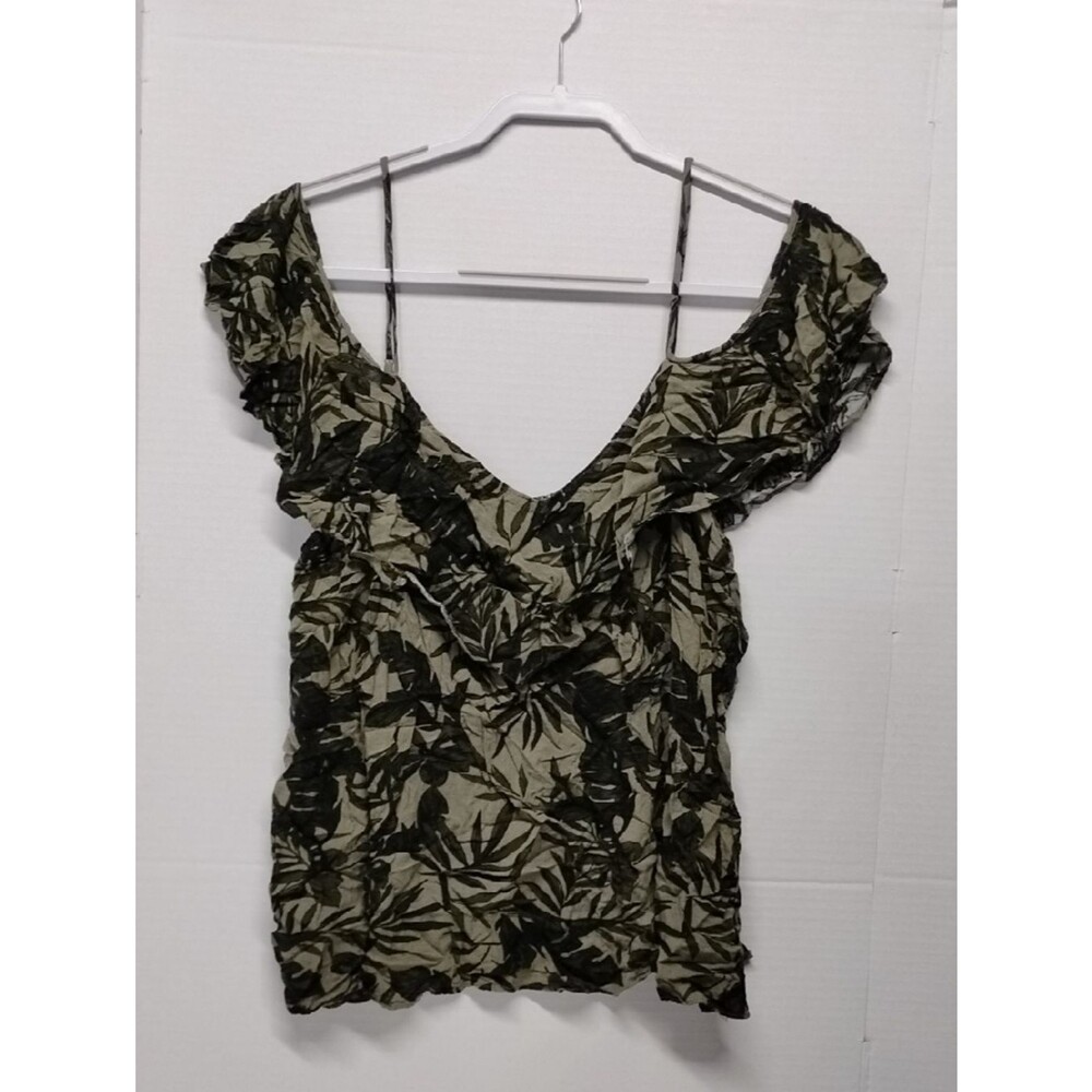 Old Navy Olive and Black Ruffled Leaf-Print Camisole Cold Shoulder XL